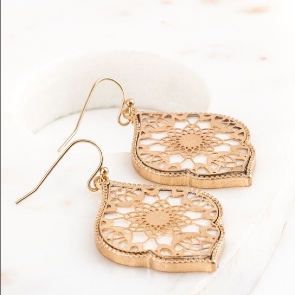 Gold & White Abalone Filigree Earrings - Picture 2 of 2